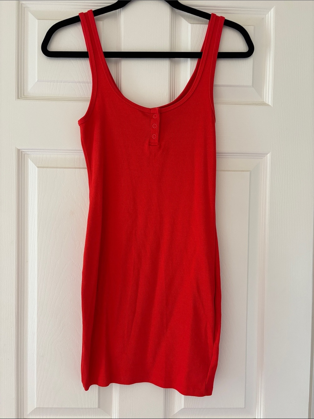 Zara Bright Red Ribbed Tank Dress with Button Placket